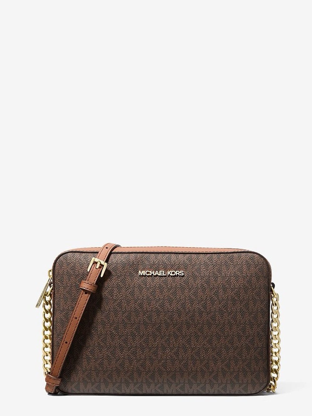 NWT Michael Kors Brown Logo Edge Crossbody with Gold Chain-Pristine!!!!